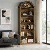 High Wooden Arched Bookshelf Display Rack with 6 Tiers and Closed Back Design