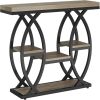 Rustic Rectangle Console Table with 4 Staggered Tiers, Geometric Black Metal Base and Adjustable Foot Pads
