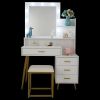 White & Gold Vanity Set with 9 LED Bulbs, Makeup Table, Cushioned Stool, 3 Storage Shelves and 4 Spacious Drawers