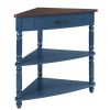 33.8” Small Triangle Corner Table with 3 Tiers, 2 Open Bottom Shelves and 1 Top Drawer