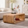 Modern Open-Frame Elegant Curved Light Wood Coffee Table with Open Bottom Storage Shelf