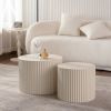 Beige Nesting Coffee Table Set of 2 with Wave Stripe Design
