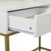 White Vanity Set with Makeup Table, 10 LED Bulbs, 3 Tone Light Settings, 3 Storage Shelves,, 2 Table Drawers and Cushioned Stool