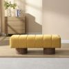 Upholstered Dining Bench Ottoman with Yellow Chenille Fabric and Spacious Seating