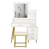 White & Gold Vanity Set with 9 LED Bulbs, Makeup Table, Cushioned Stool, 3 Storage Shelves and 4 Spacious Drawers