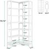 White Corner Bookshelf Display Rack with 7 Tiers, Dual Sided Storage, and Hexagonal Shape