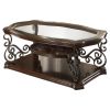 Bianca Merlot 2-Shelf Glass Top Coffee Table with Scroll Detailed Metal Legs