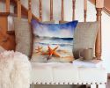 14” Starfish Throw Pillow with WaterColor Artwork, Indoor/Outdorr Usage and Machine Washable