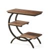 Double C-Shaped End Table with 3 Tier Storage, Rustic Brown Finish and Black Metal Frame