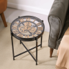 Industrial Style Coffee Table, Side Table with Mechanical Working Clock, Golden Roman Numerals and Clear Tabletop Glass