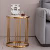 Sintered Stone Round End Table with Gold Stainless Steel Frame and Marble Color Top