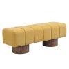 Upholstered Dining Bench Ottoman with Yellow Chenille Fabric and Spacious Seating