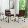 Set of 2, Milos Contemporary Upholstered Dining Chairs, Faux Leather Fabric with Sled Like Metal Base and Protective Foot Pads