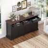 63" Fluted Sideboard Buffet Storage Cabinet with 4 Doors and 3 Drawers in Black and Brown Finish