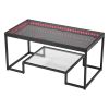 VEVOR Rectangle Coffee Table with Multi Color LED Lighting, Clear Tempered Glass, 2 Tier, Open Storage, and Black Metal Frame