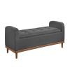 Gray Modern Button Tufted Lift Top Ottoman or Storage Bench with Walnut Finish Frame