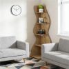 Corner Fitted Bookshelf Display Rack with Curved Wavy Design and 5 Open Shelves