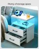 White Nightstand with LED Lights, Adjustable Light Colors with 2 Bottom Drawers and Open Shelf