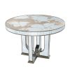 Round Dining Table with Floral Motif Design and Mirrored Silver Finish