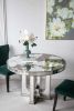 Round Dining Table with Floral Motif Design and Mirrored Silver Finish
