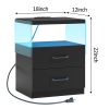 Black Nightstand with LED Lights, Adjustable Light Colors with 2 Bottom Drawers and Open Shelf