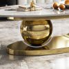 51” Oval Faux Marble Coffee Table with Gold Stainless Steel Base, Sintered Stone Top, and Natural Veining Pattern
