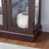 Lighted Glass Curio Display Storage Cabinet with 4 Tempered Glass Doors, Adjustable Glass Shelves and Vintage Carved Handles