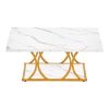 VEVOR Modern White Rectangle Faux Marble Coffee Table with 2-Tiers, Open Bottom Shelf and Gold Geometric Design Base