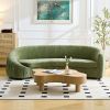 92” Modern Design Curved Shaped Sofa Couch with Green Pleated Upholstered Fabric and Spacious Seating