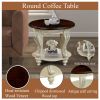 3 Piece Coffee Table Set with Antique Design, Floral Carvings, Chip Distressed Look and Two Tone Finish