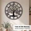27” Black Tree of Life Decorative Metal Wall Clock with Non-Ticking Quartz Movement and Easy to Read Roman Numerals