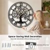27” Black Tree of Life Decorative Metal Wall Clock with Non-Ticking Quartz Movement and Easy to Read Roman Numerals
