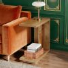 C-Shaped End Table with 2 Tiers, Open Bottom Shelf, Rustic Brown Finish, and Pedestal Base