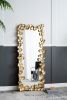 60.8” Full Length Rectangle Mirror with Golden Leaf Accents and Detailed Craftsmanship