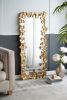 60.8” Full Length Rectangle Mirror with Golden Leaf Accents and Detailed Craftsmanship