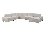 6 Piece Beige Welt Corduroy Modular Sectional Living Room Set with LAF Chair, Corner Wedge, RAF Chaise, and 3 Armless Chairs