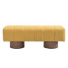 Upholstered Dining Bench Ottoman with Yellow Chenille Fabric and Spacious Seating