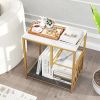 3-Tier Multi-Function Faux Marble End Table with Open Storage Shelves and Protective Guard Rail for Bottom Shelves