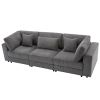105'' Gray Corduroy 3 Seater Sofa with Removable Back Cushions and 5 Matching Pillows