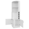 White Corner Bar Cabinet with Built-In Glass Rack, 4 Storage Shelves, 2 Bottom Drawers and 8 Bottle Holder Compartments