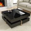 ON-TREND Modern High Gloss Black Coffee Table with 4 Drawers