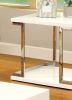 Contemporary Style White End Table, Open Bottom Shelf with Silver Chrome Frame and High Gloss Lacquer Coated Finish