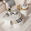 U-Can Modern Round Coffee Table Set of 2 with 360-Degree Rotatable Flower-Shaped Top, 2 Drawers and End Table with Brown Glasstop