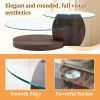 Modern Walnut Grain Double Layer Coffee Table with Clear Tempered Glass Tops, 3 Tier Design and Open Bottom Shelf