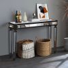 48” Vintage Black Mirror Console Table with Wood Grain Carving