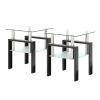 Set of 2, Modern Square End Tables with Clear Tempered Glass, Bottom Shelf and Iron Tube Support Frame