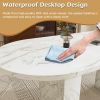 62.9 Inch Oval Dining Table for 6, Marble Top Kitchen Table with Wood Strip Base
