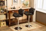 Set of 2, Glascow Black Diamond Tufted Bar Stools with Hydraulic Adjustable Height and 360-Degree Swivel