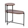 Walnut Brown 2 Tier Small Coffee Table, Round Top, Oval Bottom Wood Storage Shelf and X Shaped Metal Legs