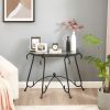 Rustic Black Antique Style Console Table with Curved Metal Frame/Legs and Tempered Glass Surface